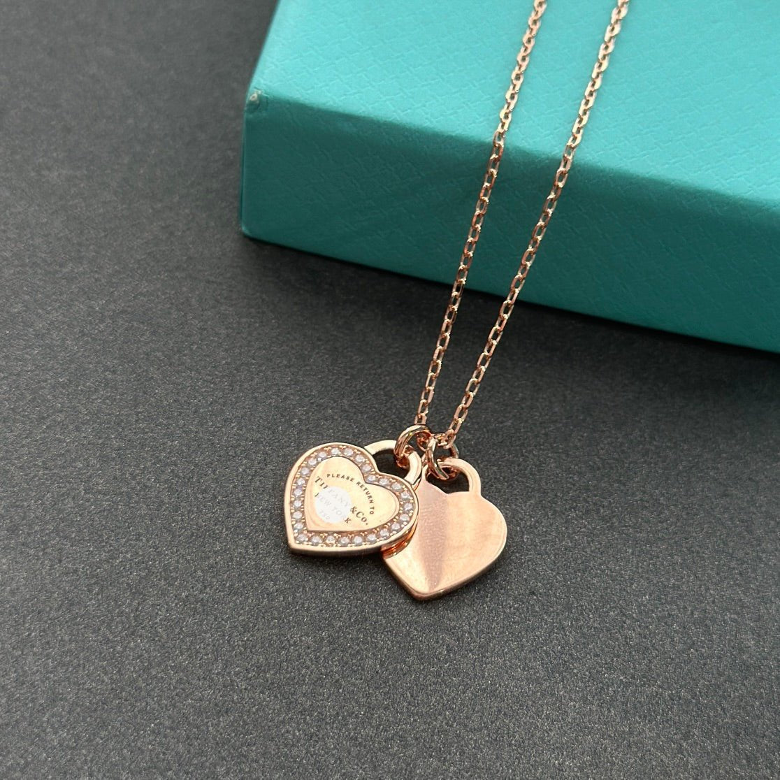 T Red Double Heart Diamond Necklaces