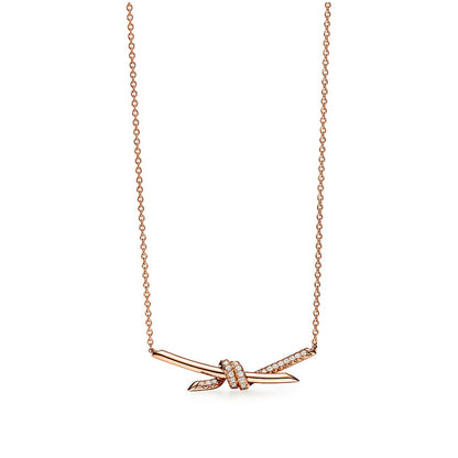 T Knot Pendant Diamond Necklace
