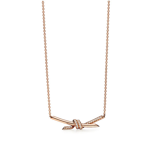 T Knot Pendant Diamond Necklace
