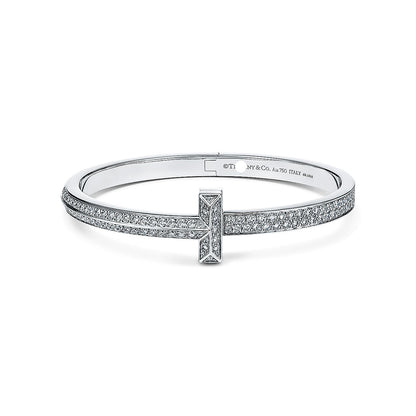 T1 Wide Full Diamond Hinged Bangle Bracelet