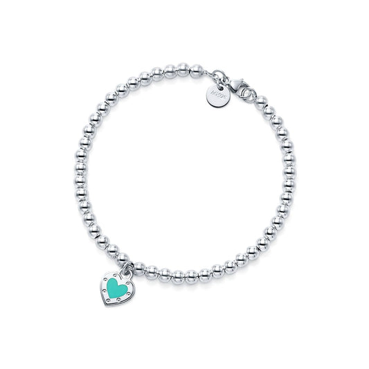 Return to Love Blue Heart Tag Bead Bracelet
