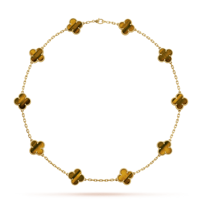 18K Vintage Alhambra Tiger Eye 10 Motifs Necklace