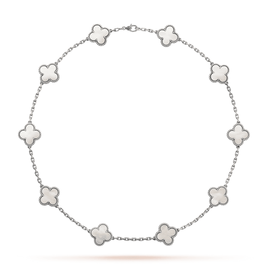 18K Vintage Alhambra Pearl 10 Motifs Necklace