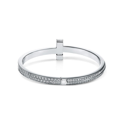T1 Wide Full Diamond Hinged Bangle Bracelet