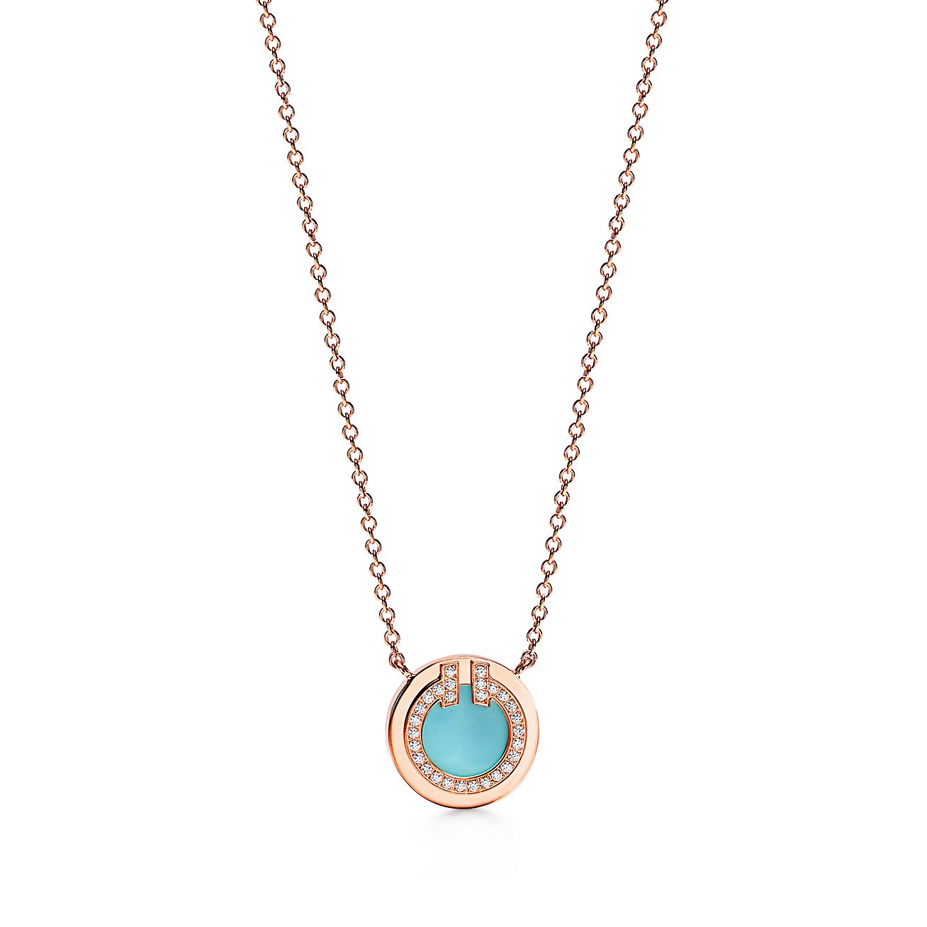 T Diamond & Turquoise Circle Pendant Necklace