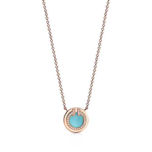 T Diamond & Turquoise Circle Pendant Necklace