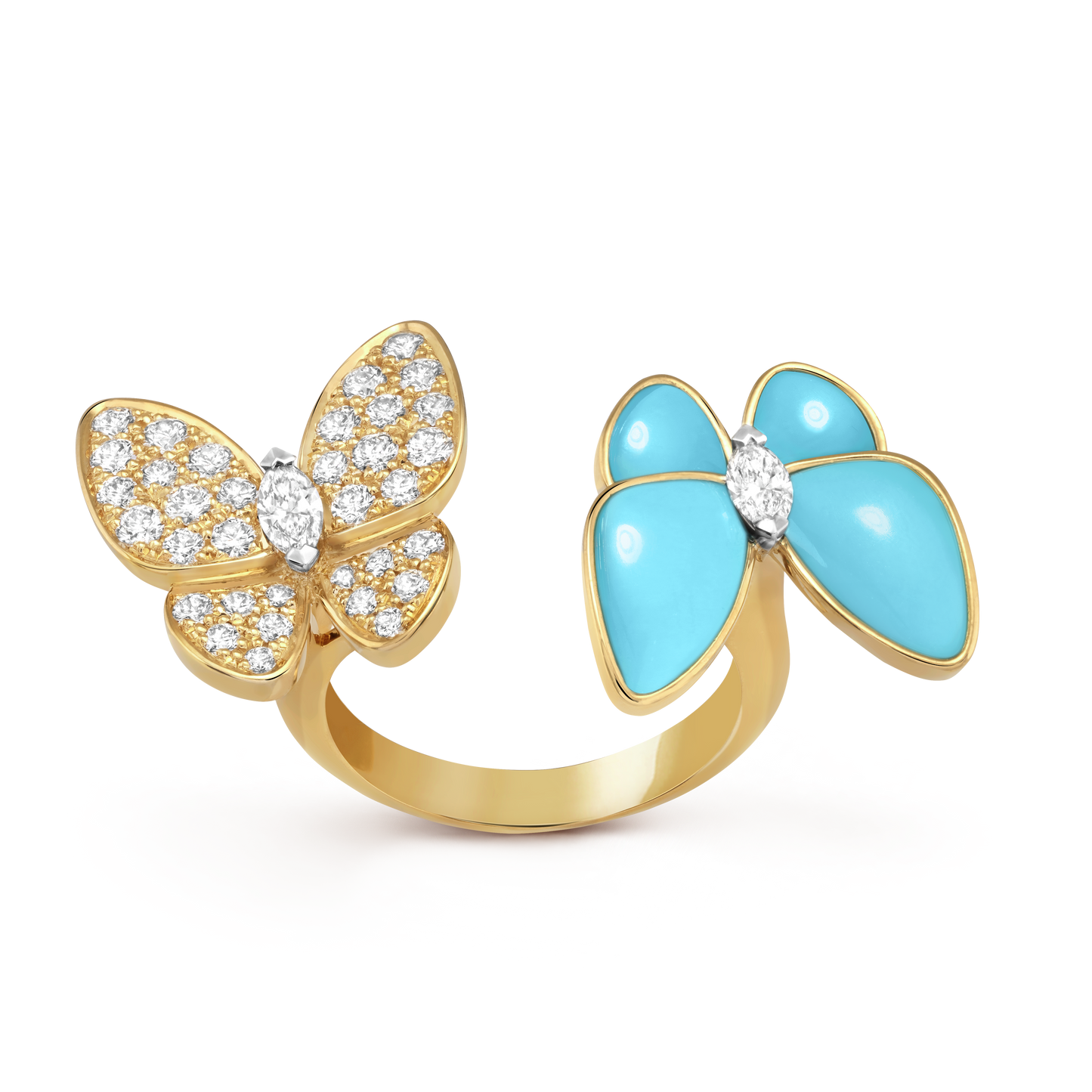 Two Butterfly Between the Finger Turquoise Ring
