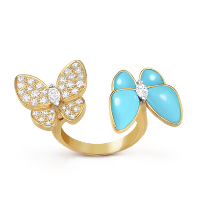 Two Butterfly Between the Finger Turquoise Ring