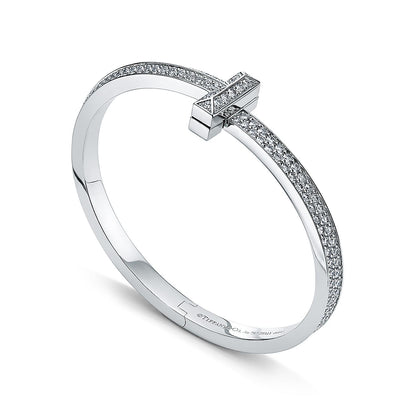 T1 Wide Full Diamond Hinged Bangle Bracelet