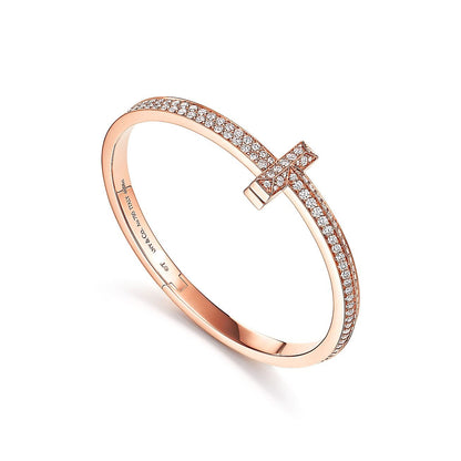 T1 Wide Full Diamond Hinged Bangle Bracelet