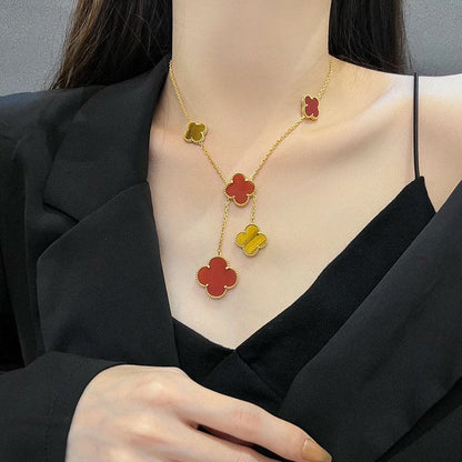 Magic Alhambra Six Motifs Carnelian Clover Necklace