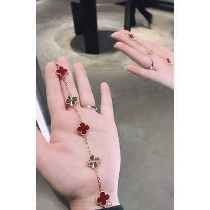 Vintage Alhambra Five Motifs Carnelian Clover Bracelet