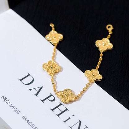 Yellow Gold Five Motifs Clover Bracelet