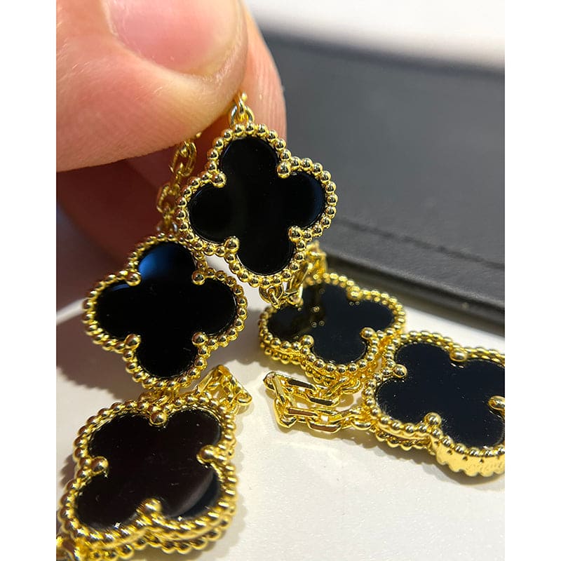 Vintage Alhambra Five Motifs Black Clover Bracelet