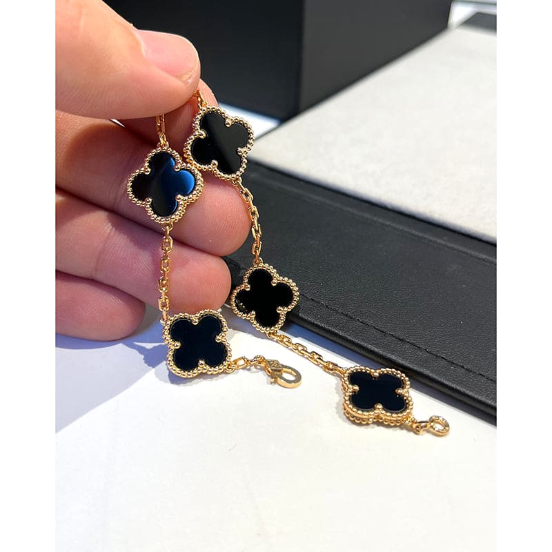 Vintage Alhambra Five Motifs Clover Onyx Bracelet