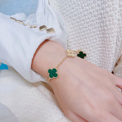 Vintage Alhambra Five Motifs Malachite Diamonds Clover Bracelet