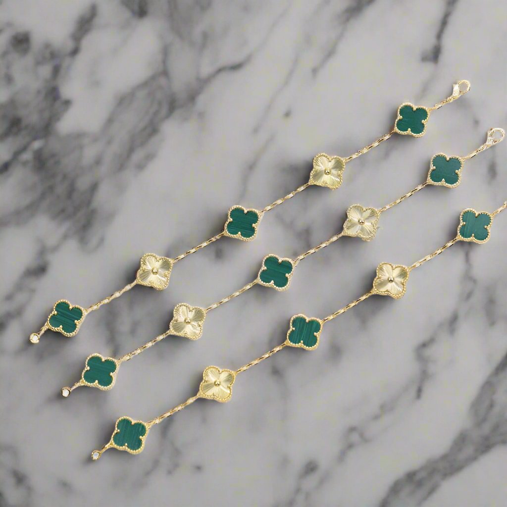 Vintage Alhambra Five Motifs Malachite Diamonds Clover Bracelet