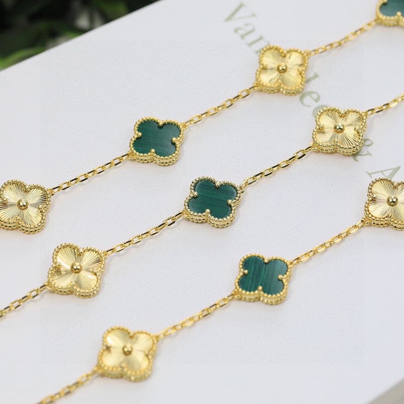 Vintage Alhambra Five Motifs Malachite Diamonds Clover Bracelet