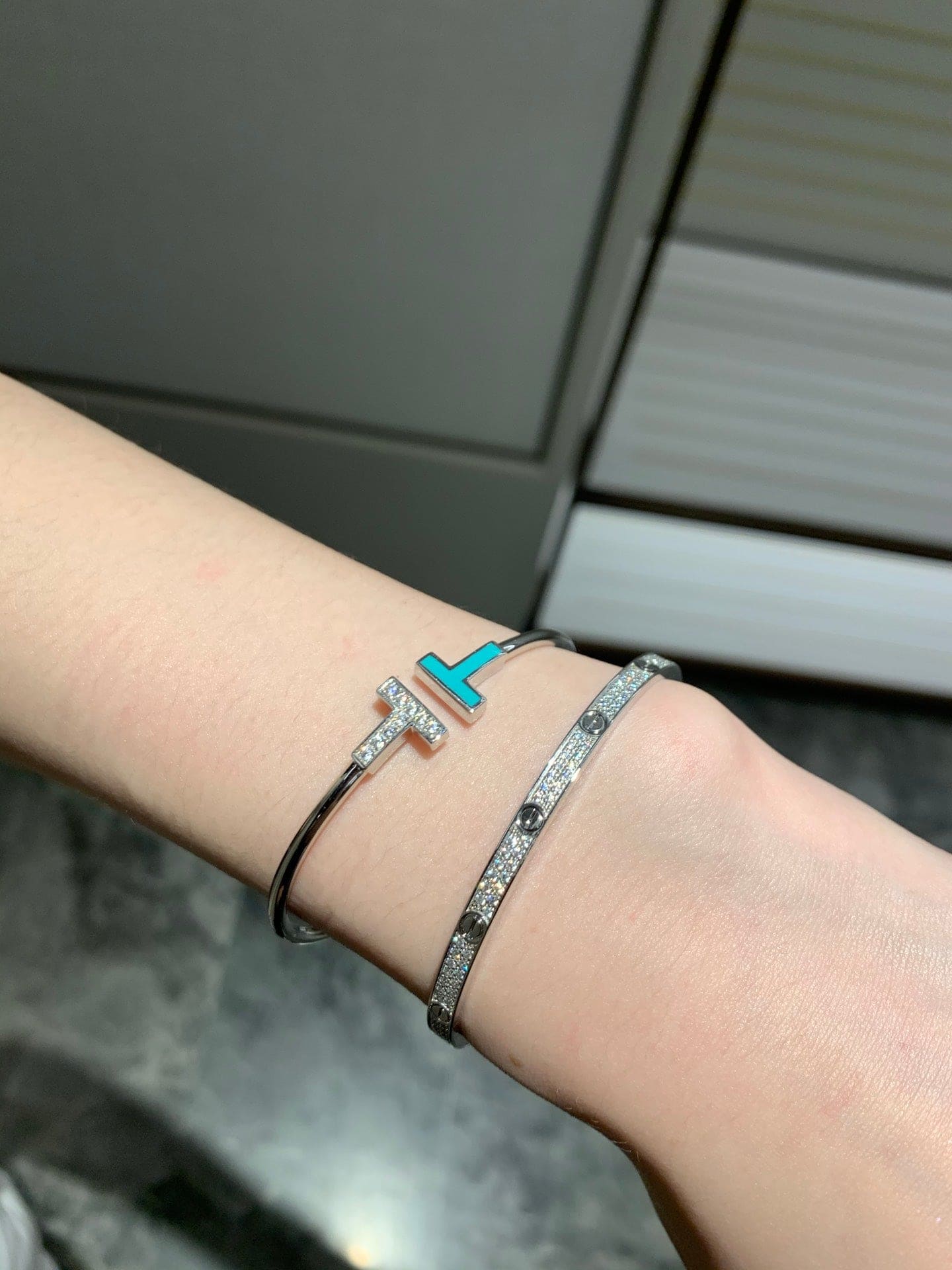 T Diamond and Turquoise Wire Bracelet