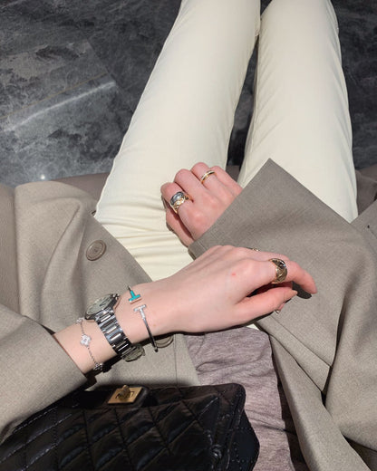 T Diamond and Turquoise Wire Bracelet