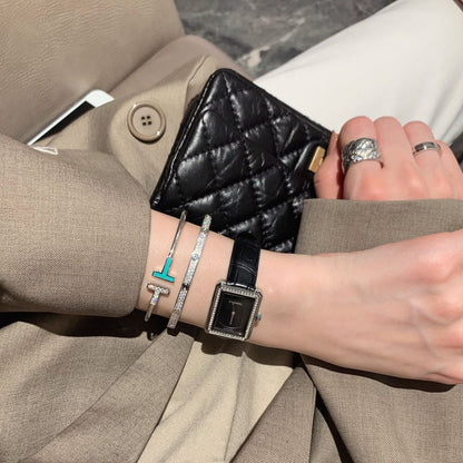 T Diamond and Turquoise Wire Bracelet