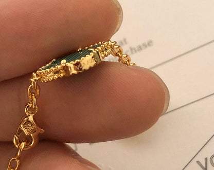 Vintage Alhambra Malachite Diamonds 10 Motifs Necklace