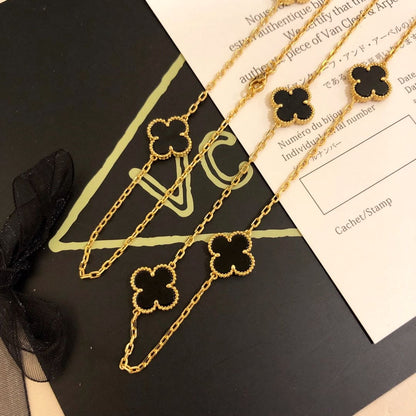 Vintage Alhambra Black 10 Motifs Clover Necklace