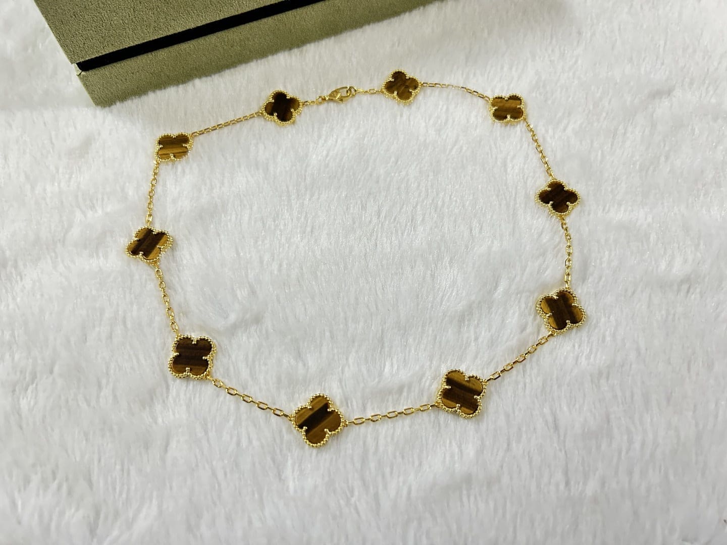 Vintage Alhambra Tiger Eye 10 Motifs Necklace