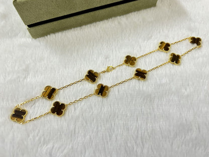 Vintage Alhambra Tiger Eye 10 Motifs Necklace