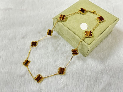 Vintage Alhambra Tiger Eye 10 Motifs Necklace