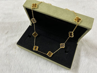 Vintage Alhambra Tiger Eye 10 Motifs Necklace