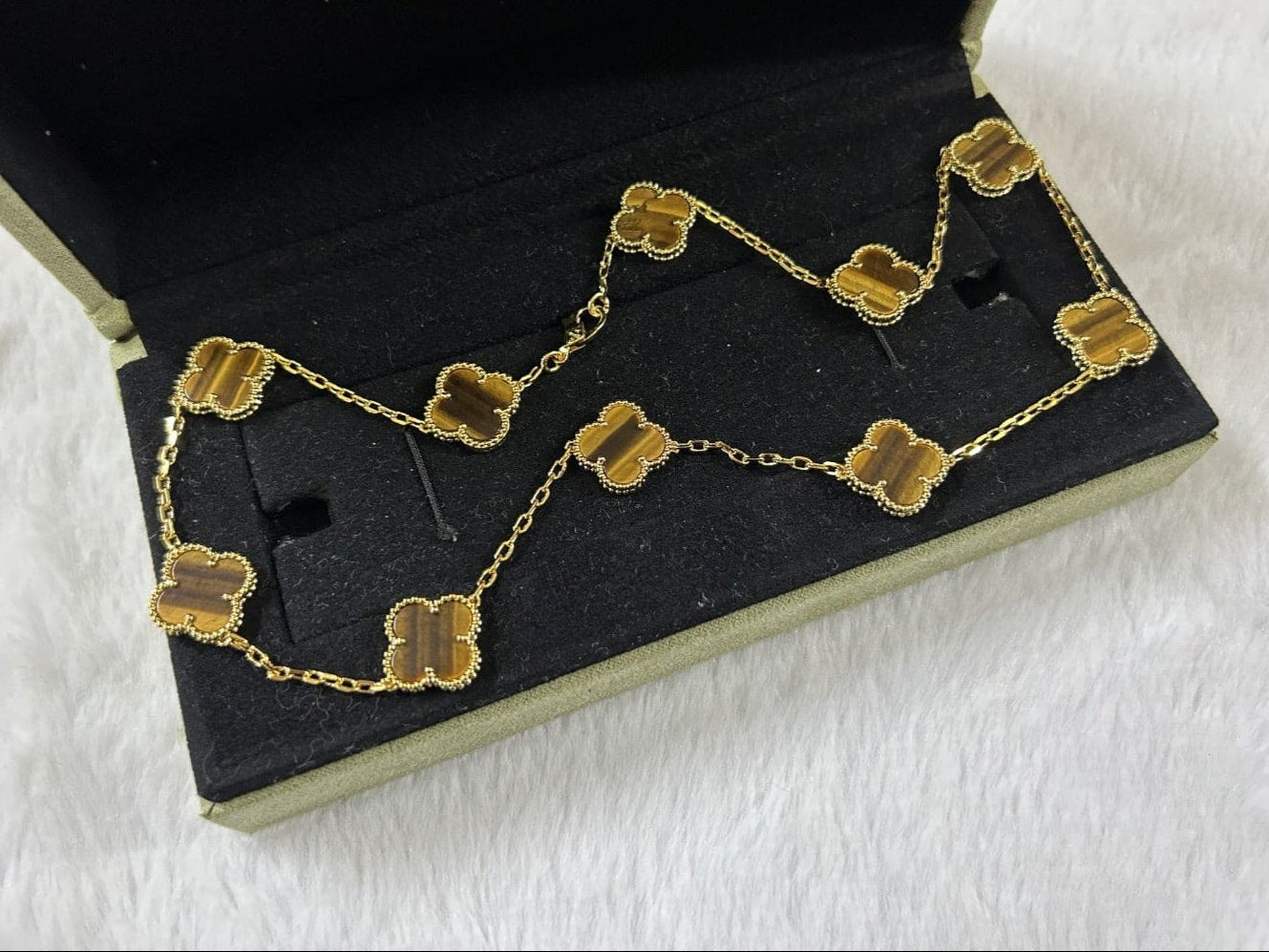 Vintage Alhambra Tiger Eye 10 Motifs Necklace