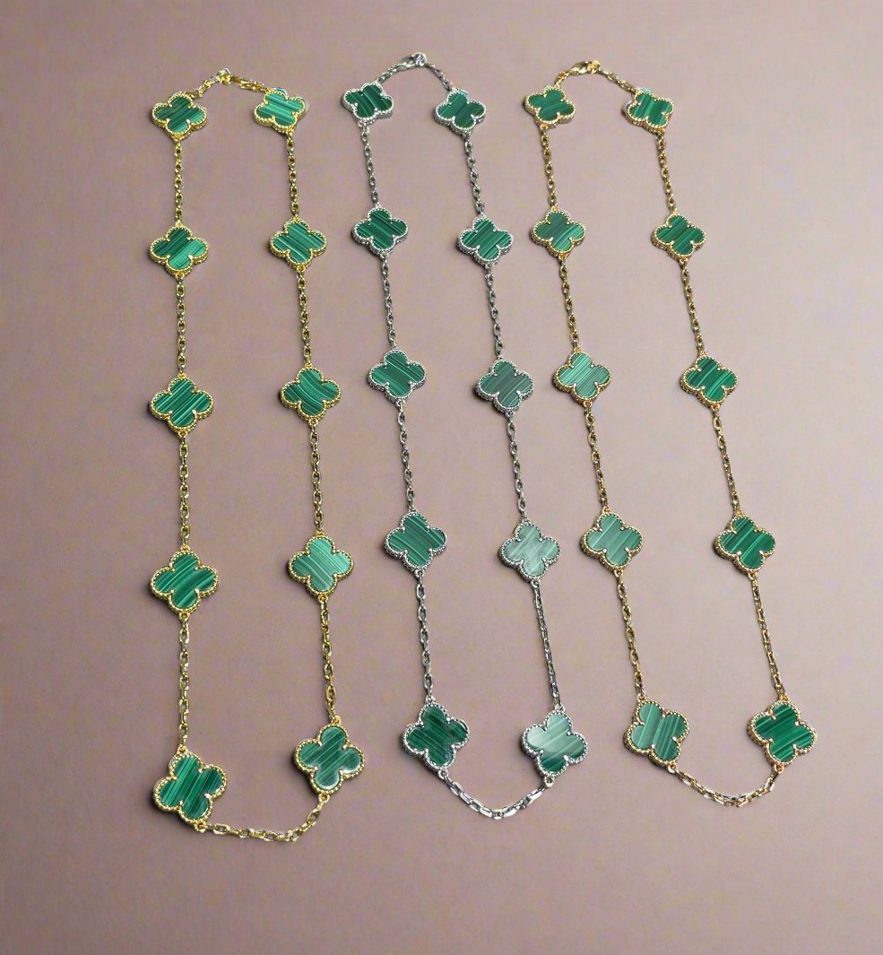 Vintage Alhambra Malachite 10 Motifs Necklace