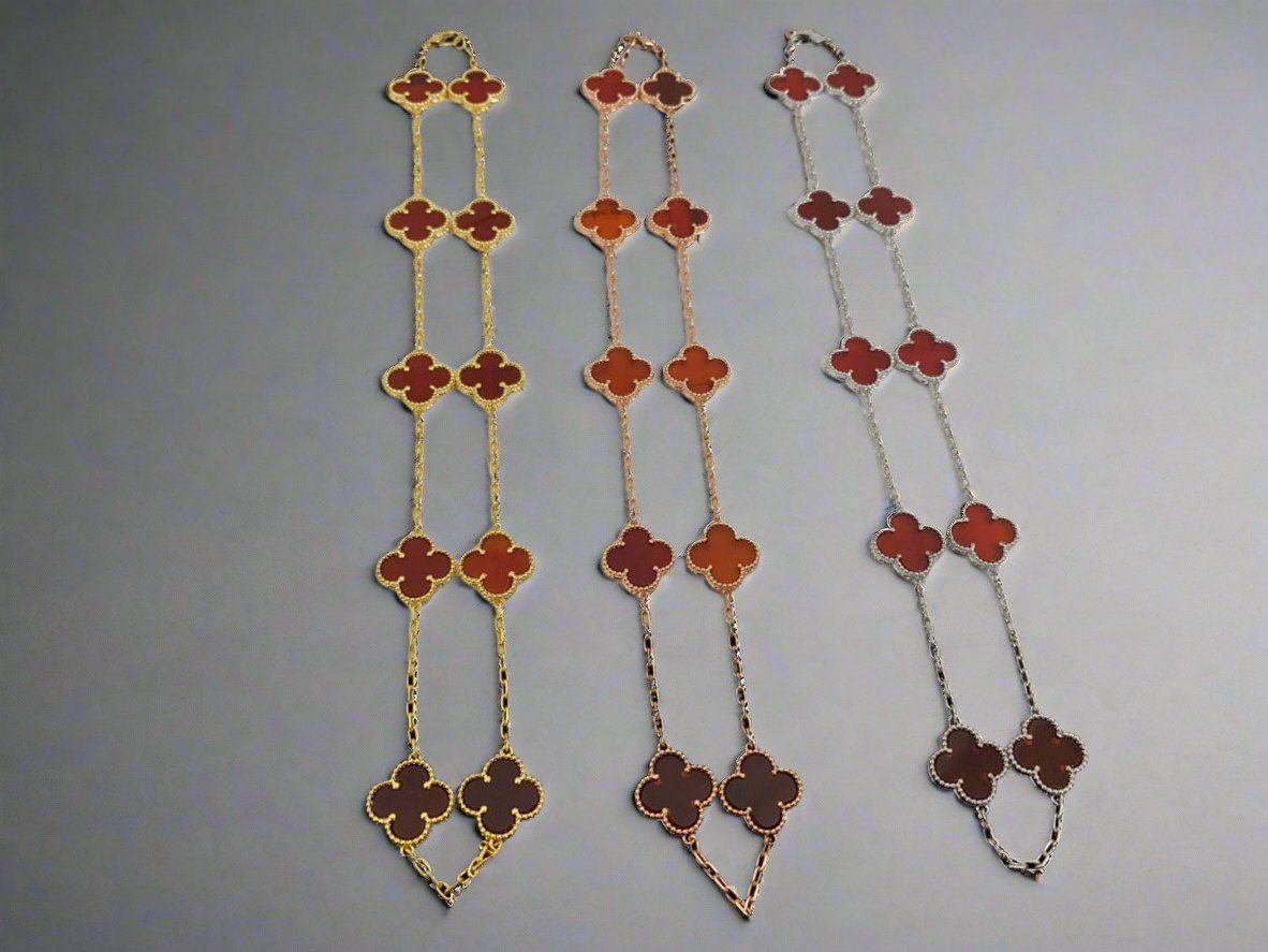 Vintage Alhambra Carnelian 10 Motifs Necklace