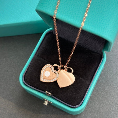T Red Double Heart Diamond Necklaces