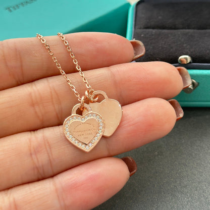 T Red Double Heart Diamond Necklaces