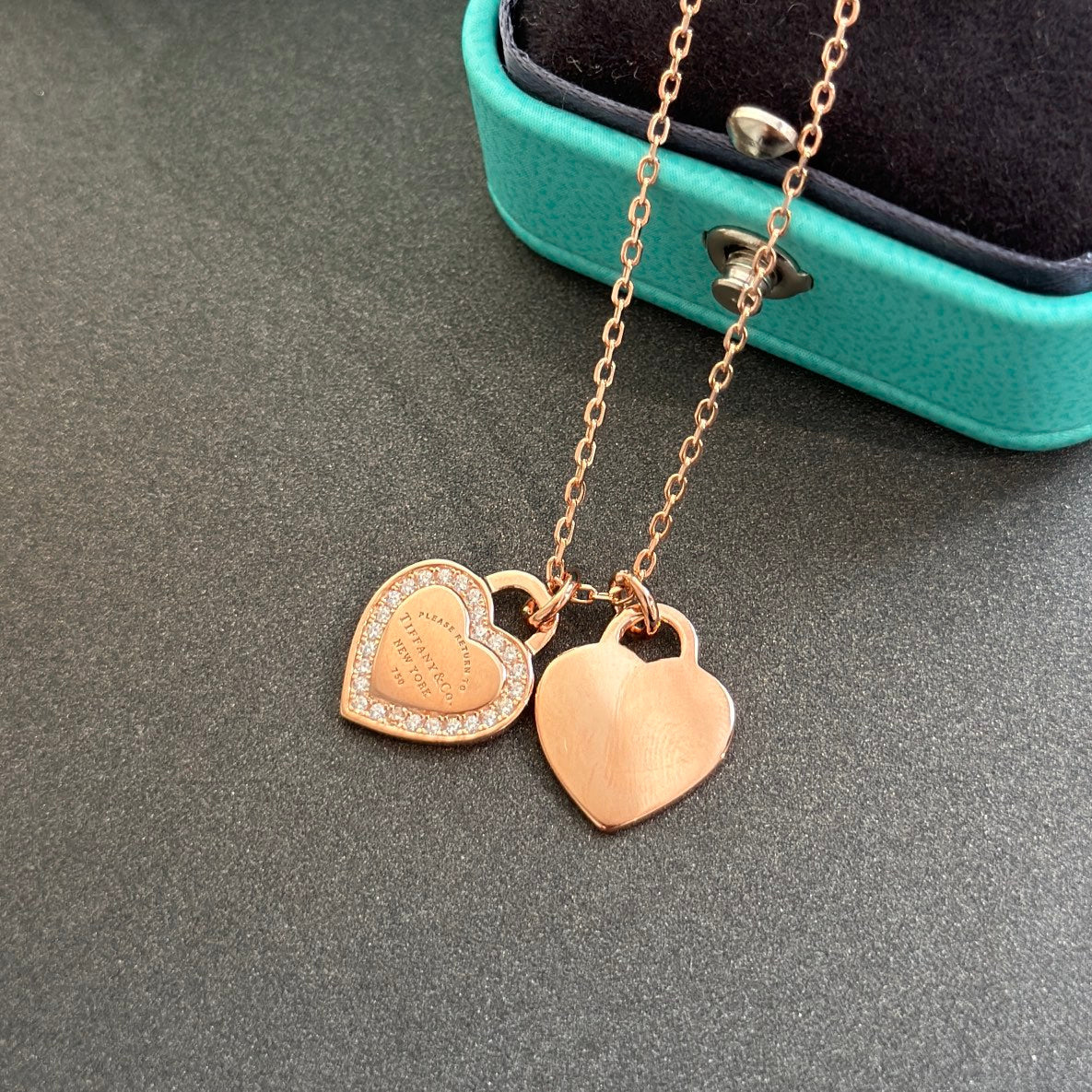 T Red Double Heart Diamond Necklaces