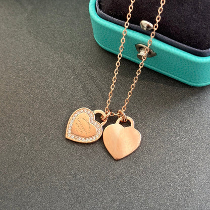 T Red Double Heart Diamond Necklaces