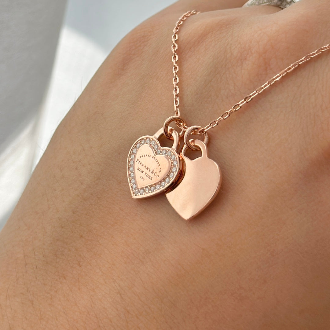 T Red Double Heart Diamond Necklaces