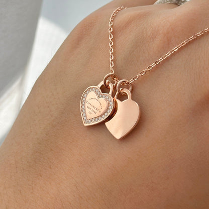 T Red Double Heart Diamond Necklaces