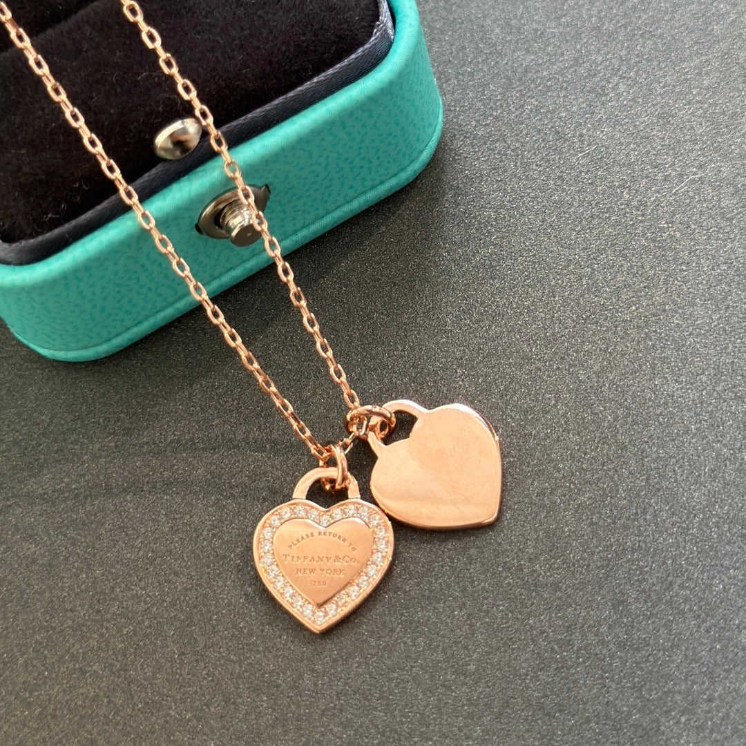 T Red Double Heart Diamond Necklaces