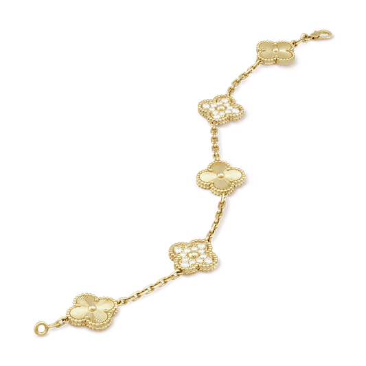 Vintage Alhambra Five Motifs Diamonds Clover Bracelet