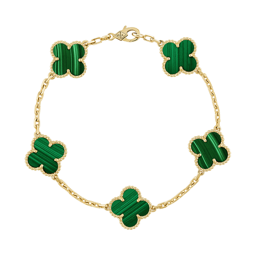 18K Vintage Alhambra Five Motifs Malachite Bracelet