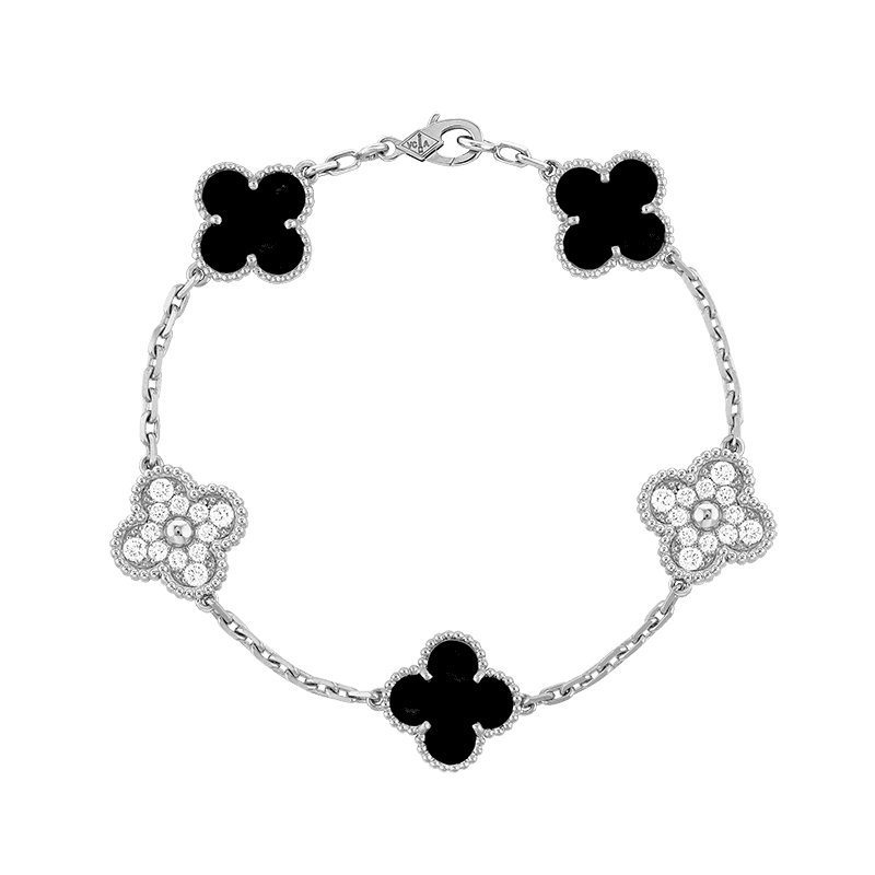 18K Vintage Alhambra Five Motifs Black Diamonds Bracelet