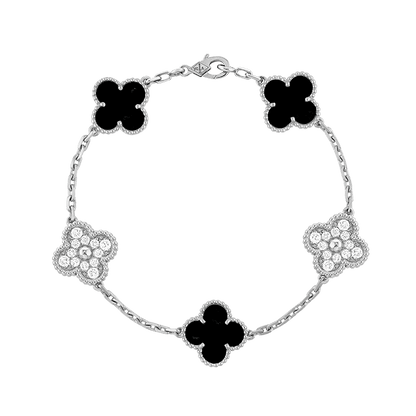 18K Vintage Alhambra Five Motifs Black Diamonds Bracelet