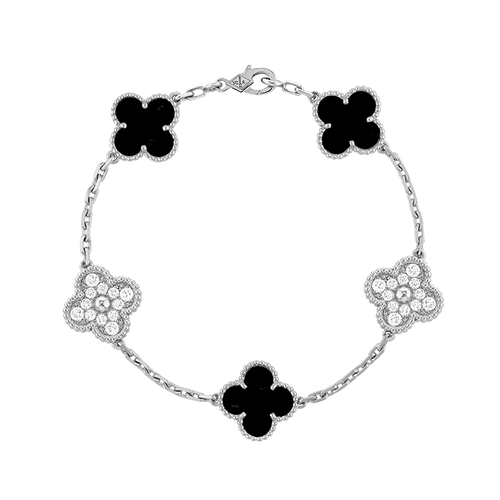 18K Vintage Alhambra Five Motifs Black Diamonds Bracelet