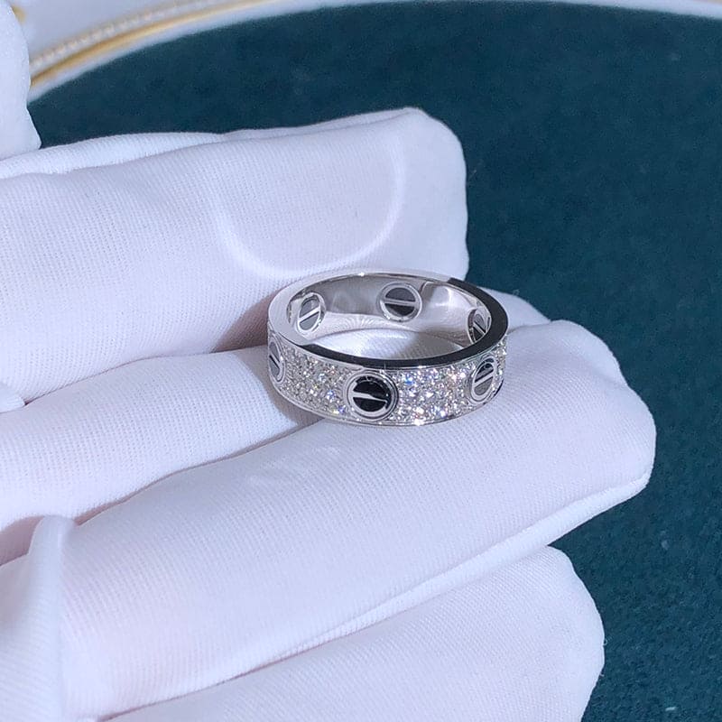 White Gold Love Diamonds Ceramic Ring