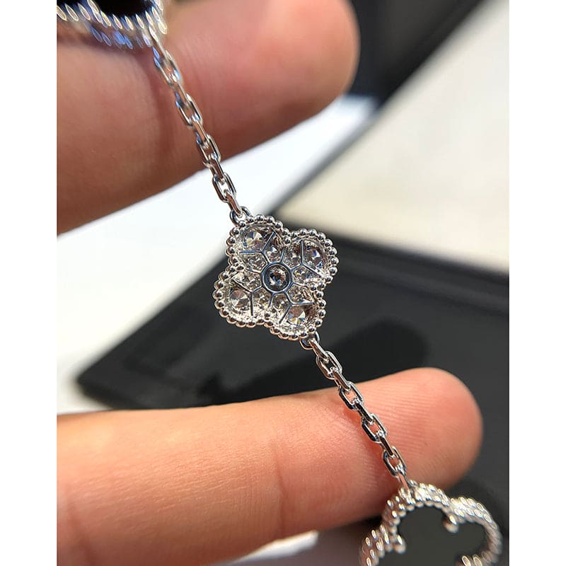 Vintage Alhambra Five Motifs Black Diamonds Clover Bracelet