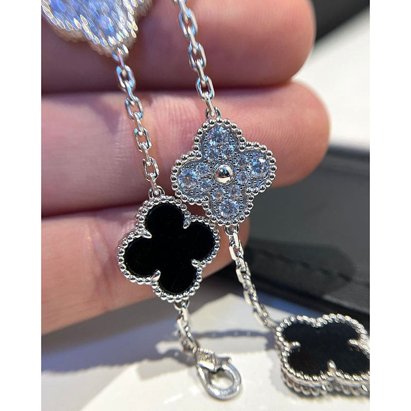 Vintage Alhambra Five Motifs Black Diamonds Clover Bracelet