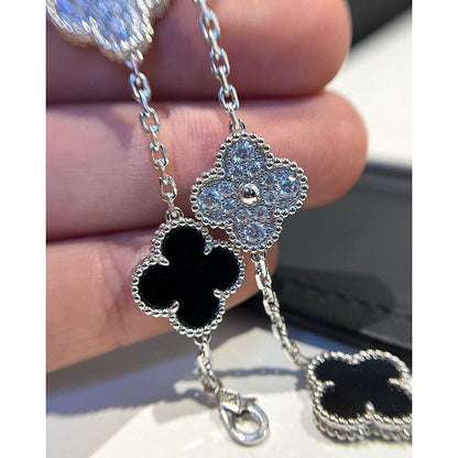 Vintage Alhambra Five Motifs Black Diamonds Clover Bracelet